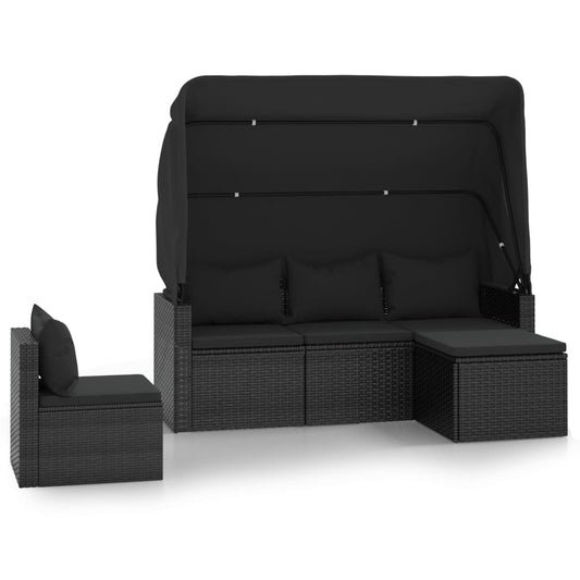 4-tlg. Garten-Sofagarnitur mit Kissen Schwarz Poly Rattan