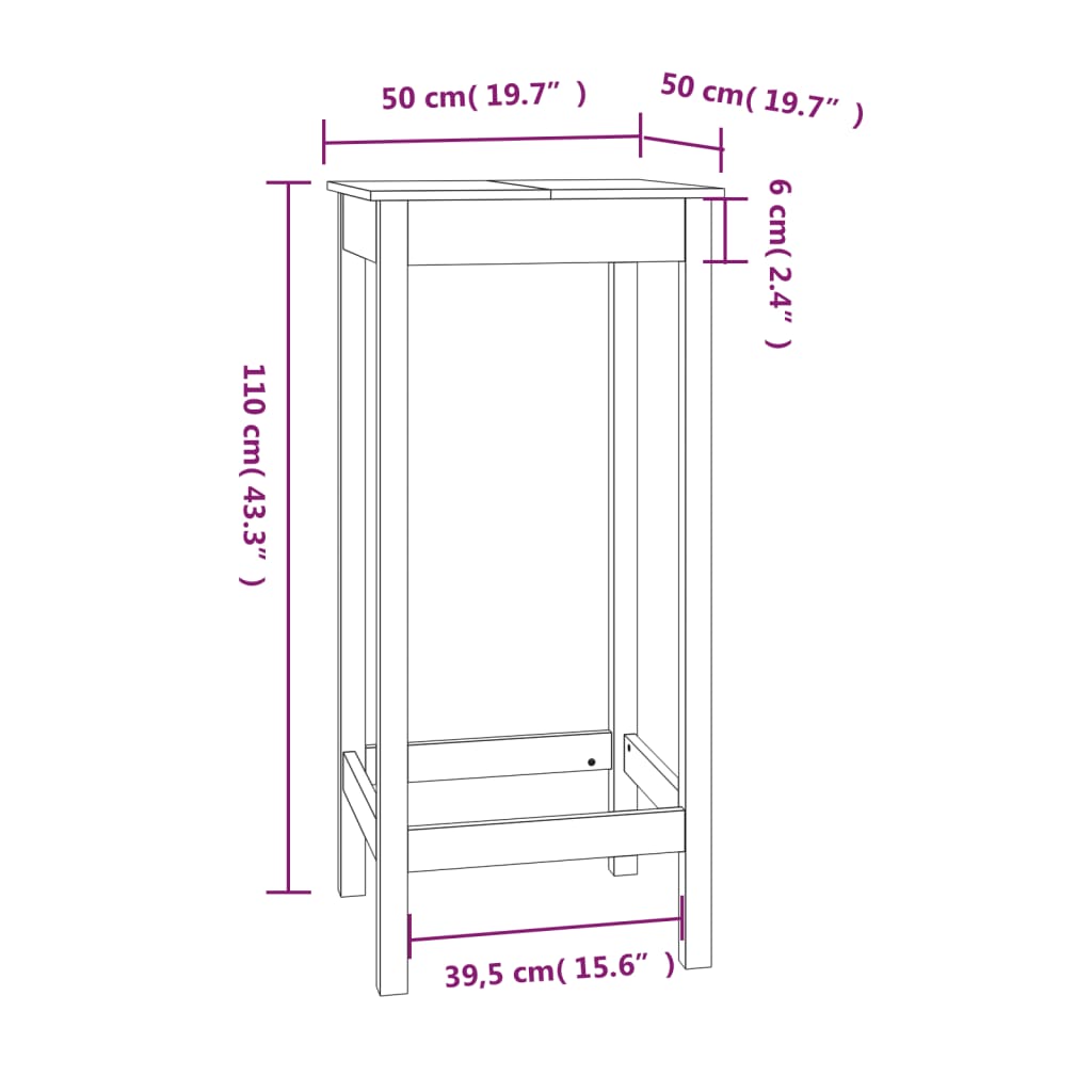 Barbord Hvid 50x50x110 cm Massiv Fyr