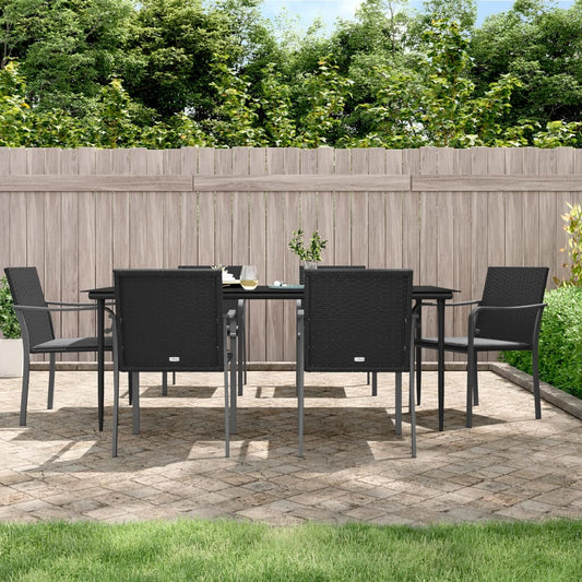 7-tlg. Garten-Essgruppe mit Kissen Poly Rattan und Stahl