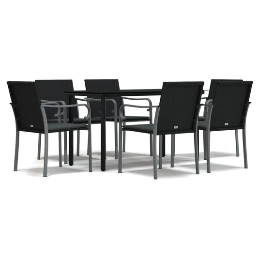 7-tlg. Garten-Essgruppe mit Kissen Poly Rattan und Stahl