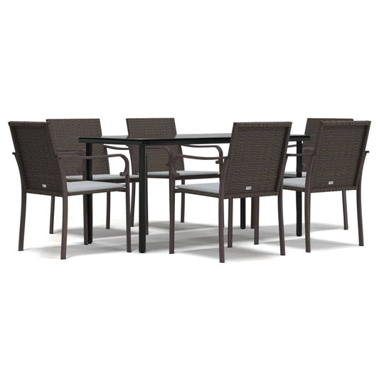 7-tlg. Garten-Essgruppe mit Kissen Poly Rattan und Stahl