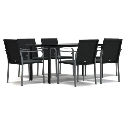 7-tlg. Garten-Essgruppe mit Kissen Poly Rattan und Stahl