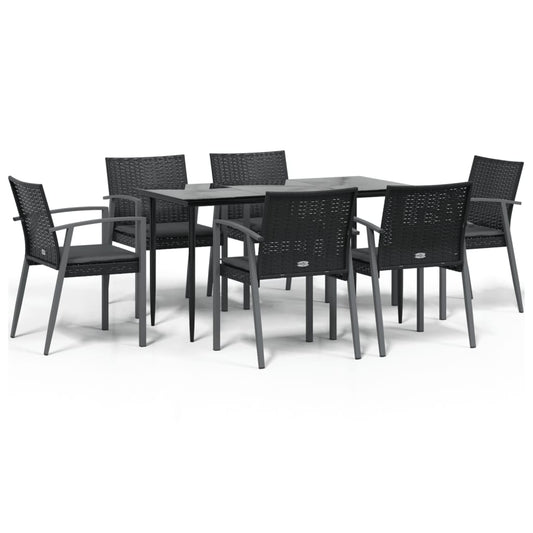 7-tlg. Garten-Essgruppe mit Kissen Poly Rattan und Stahl