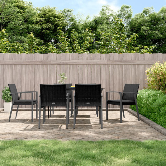 7-tlg. Garten-Essgruppe mit Kissen Poly Rattan und Stahl