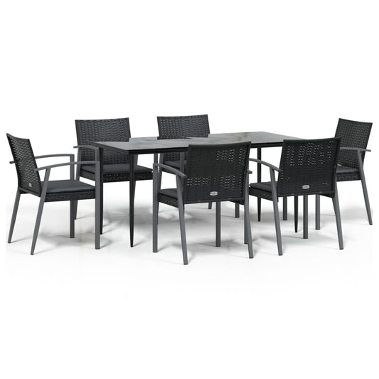 7-tlg. Garten-Essgruppe mit Kissen Poly Rattan und Stahl