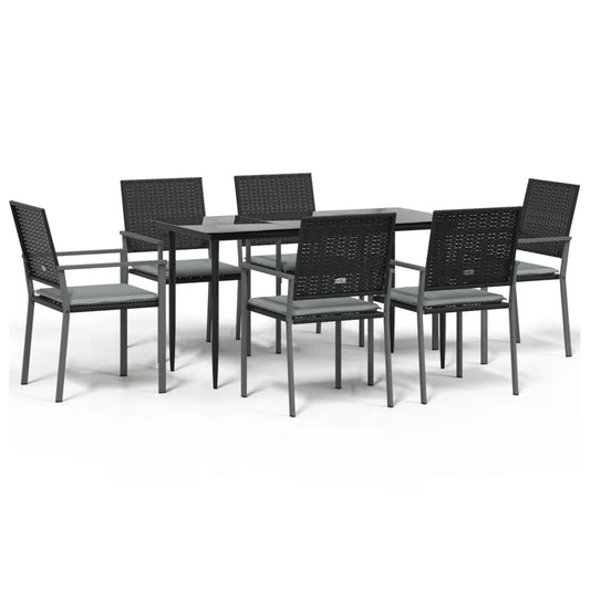 7-tlg. Garten-Essgruppe mit Kissen Poly Rattan und Stahl