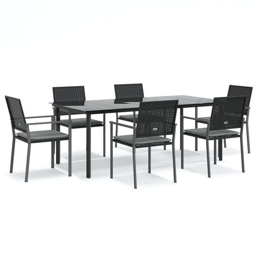 7-tlg. Garten-Essgruppe mit Kissen Poly Rattan und Stahl