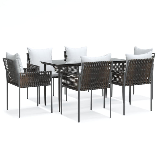 7-tlg. Garten-Essgruppe mit Kissen Poly Rattan und Stahl
