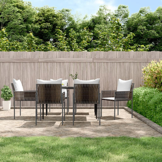 7-tlg. Garten-Essgruppe mit Kissen Poly Rattan und Stahl