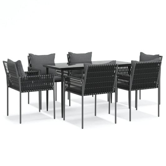 7-tlg. Garten-Essgruppe mit Kissen Poly Rattan und Stahl