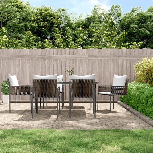 7-tlg. Garten-Essgruppe mit Kissen Poly Rattan und Stahl