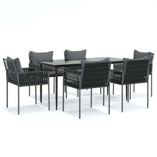 7-tlg. Garten-Essgruppe mit Kissen Poly Rattan und Stahl
