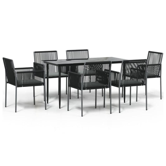 7-tlg. Garten-Essgruppe mit Kissen Schwarz Poly Rattan & Stahl