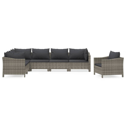 7-tlg. Garten-Lounge-Set mit Kissen Grau Poly Rattan