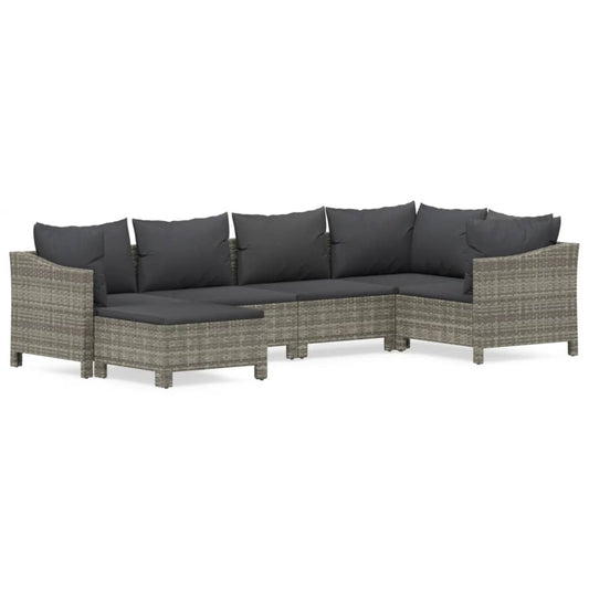 6-tlg. Garten-Lounge-Set mit Kissen Grau Poly Rattan