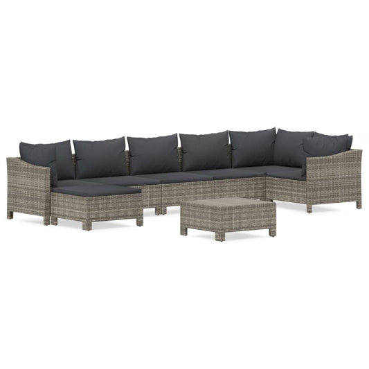 8-tlg. Garten-Lounge-Set mit Kissen Grau Poly Rattan