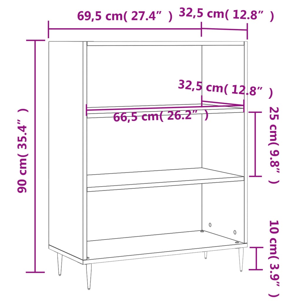 Reol Højglans Hvid 69,5x32,5x90 cm Træmateriale