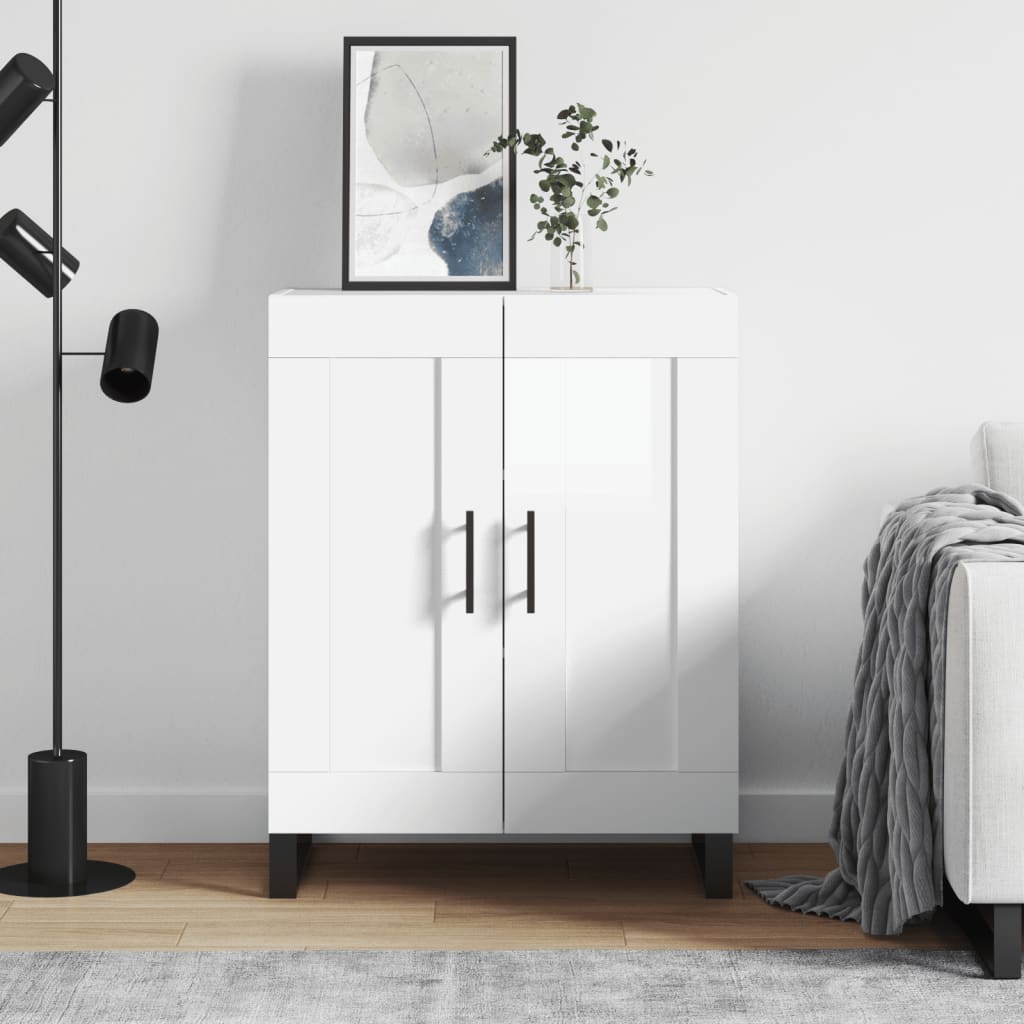 Skænk Højglans Hvid 69,5x34x90 cm Træmateriale