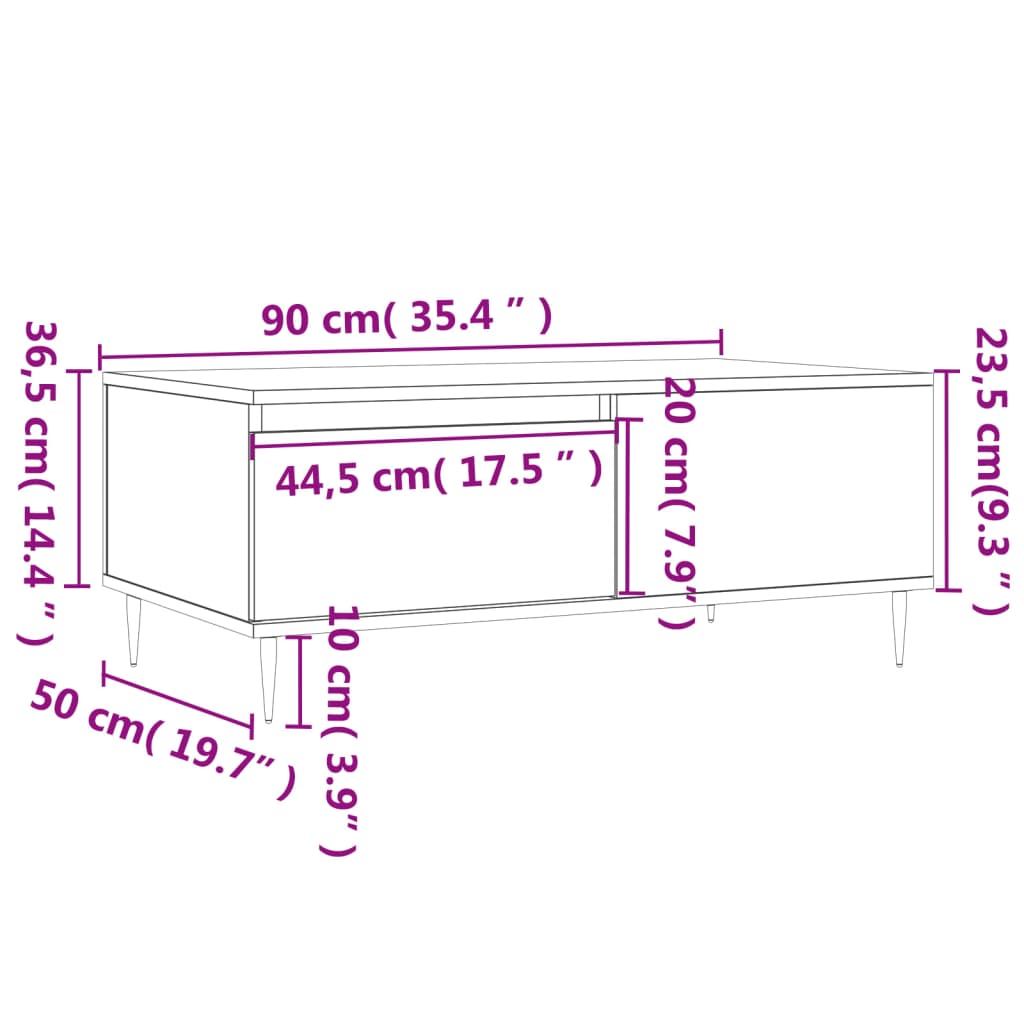 Sofabord betongrå 90x50x36,5 cm træmateriale