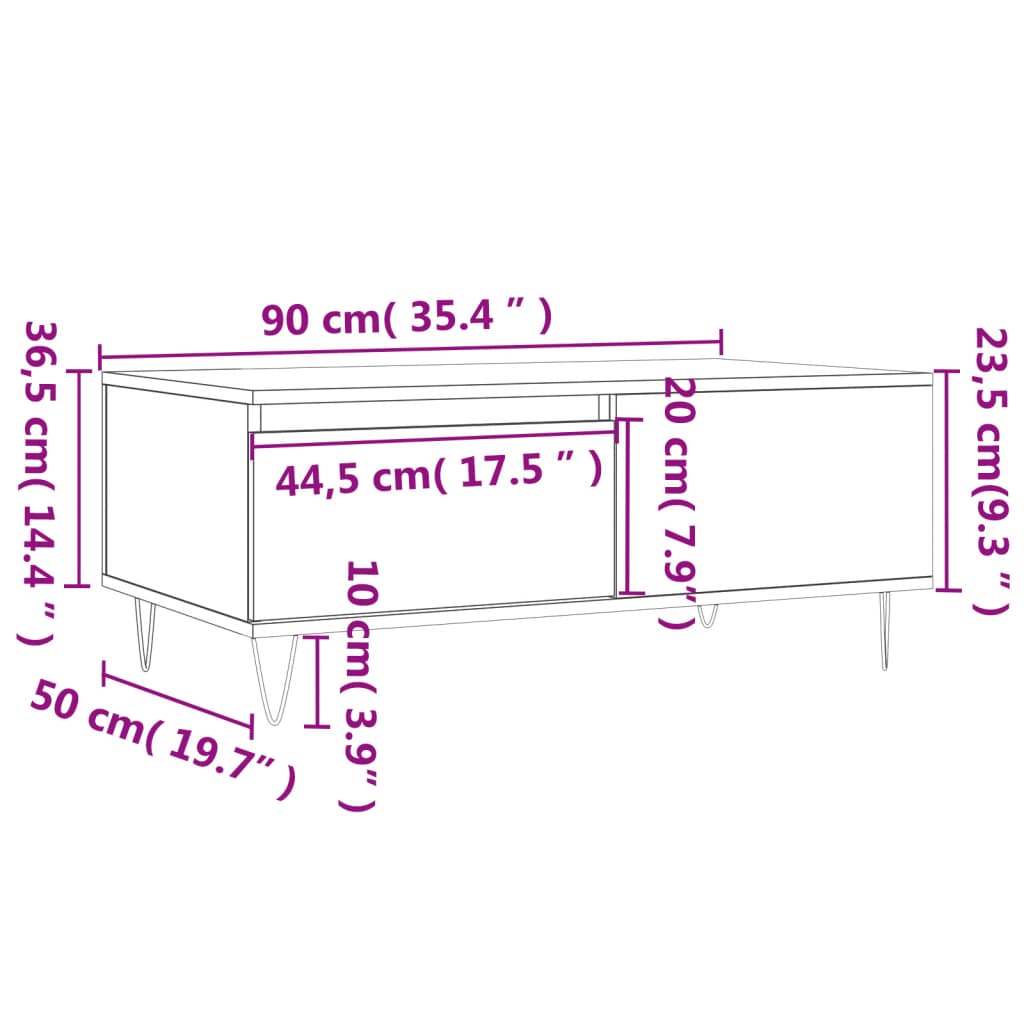Sofabord Brun Eg Look 90x50x36,5 cm Træmateriale