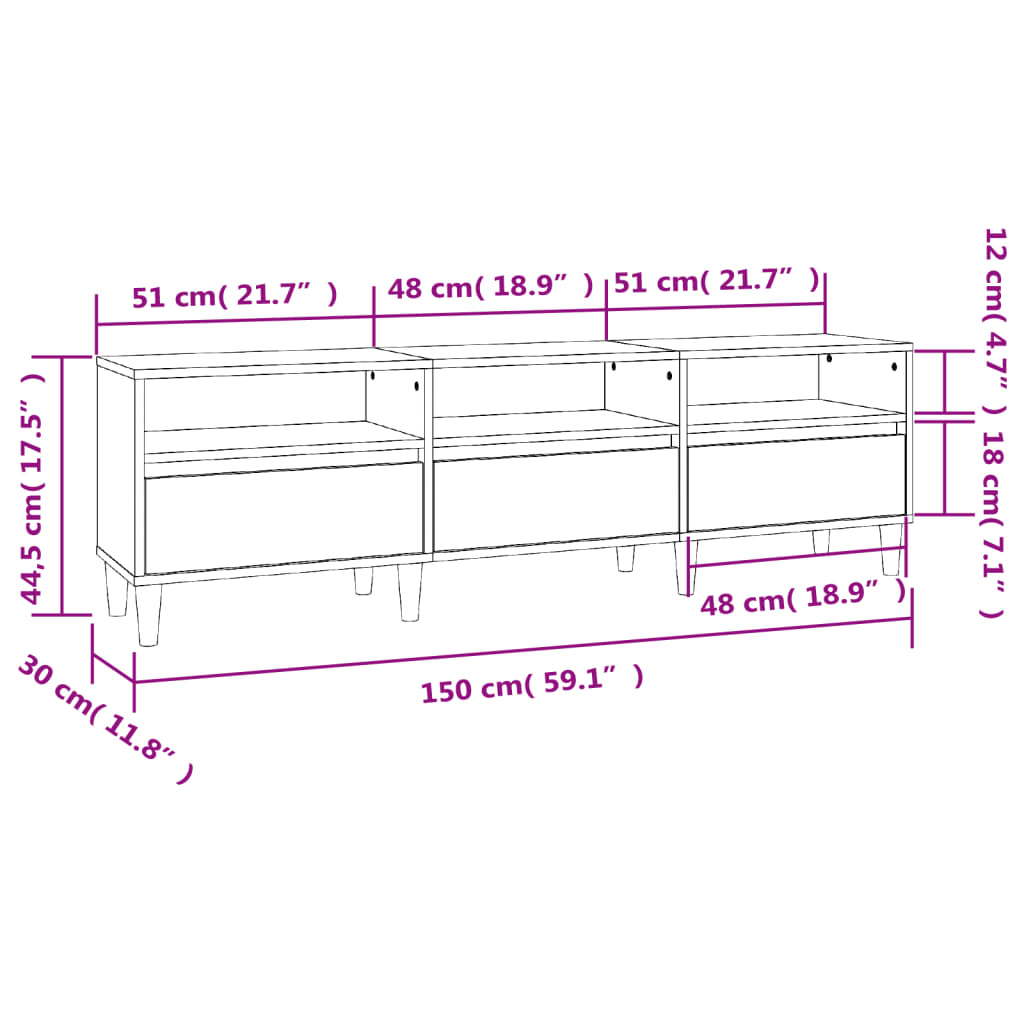 TV-skab Sort 150x30x44,5 cm Træ Materiale