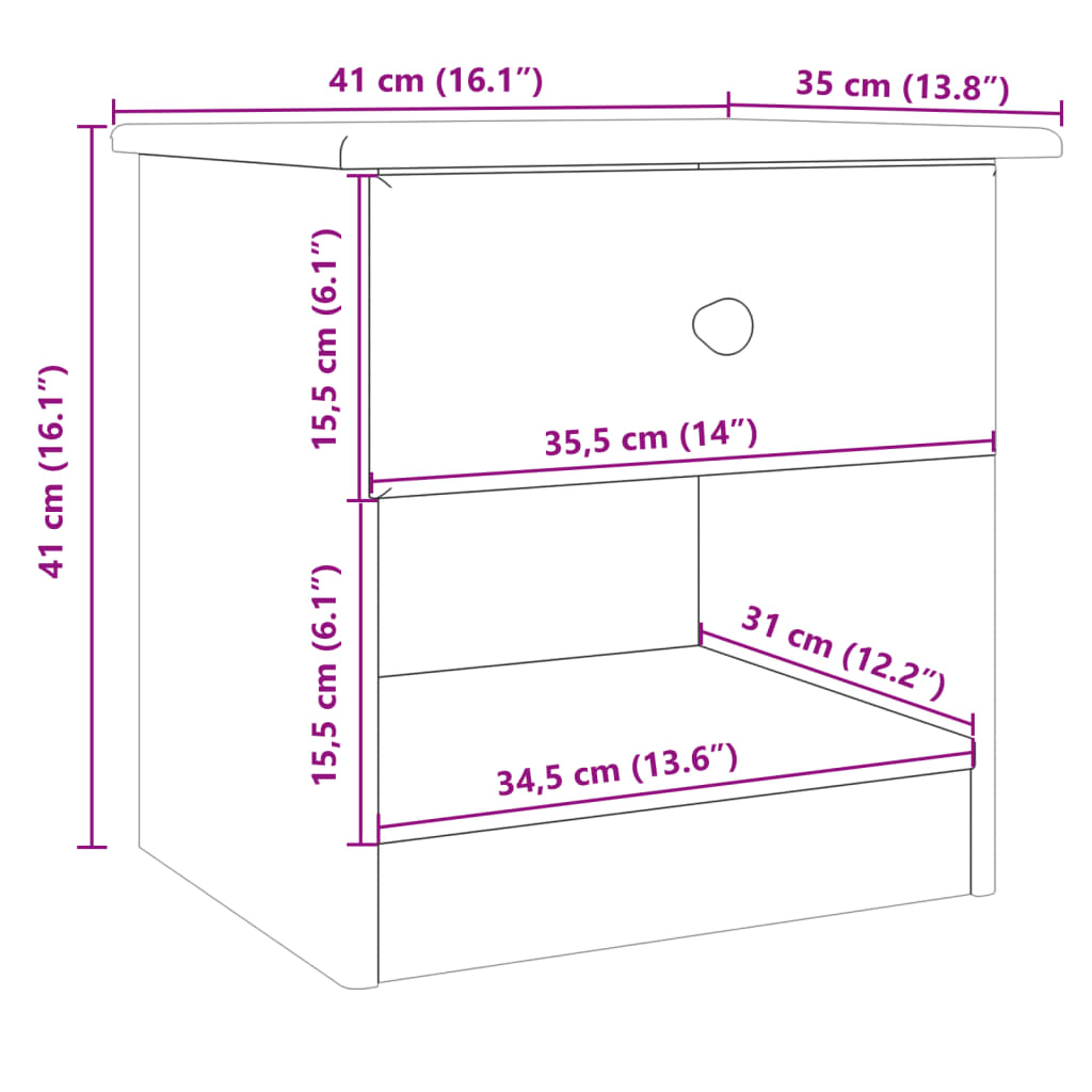 Sengebord ALTA Hvid 41x35x41 cm Massiv Fyr