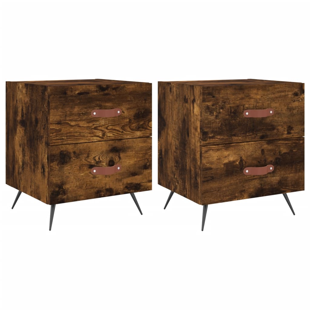Sengeborde 2 stk Røget eg 40x35x47,5 cm træmateriale