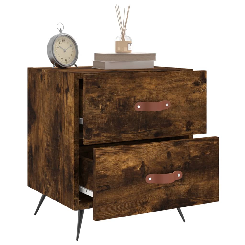 Sengeborde 2 stk Røget eg 40x35x47,5 cm træmateriale
