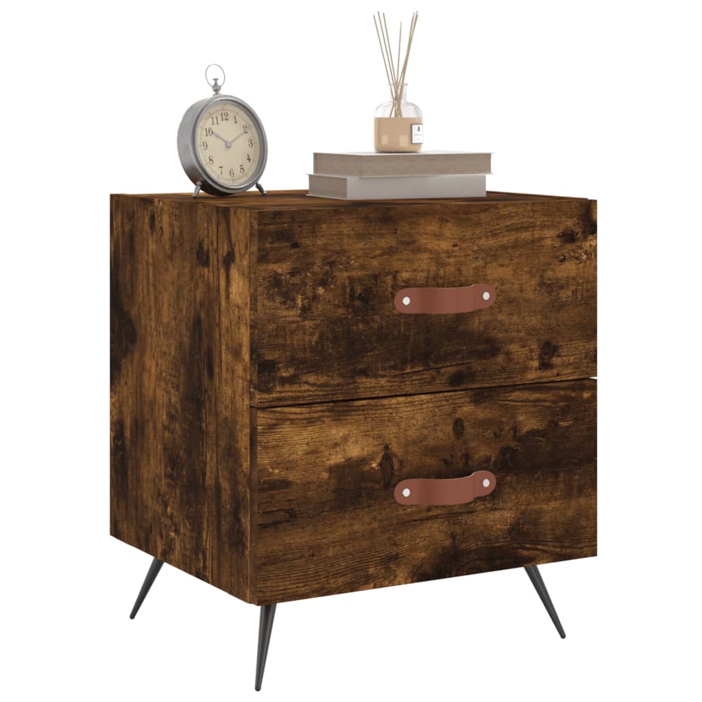 Sengeborde 2 stk Røget eg 40x35x47,5 cm træmateriale