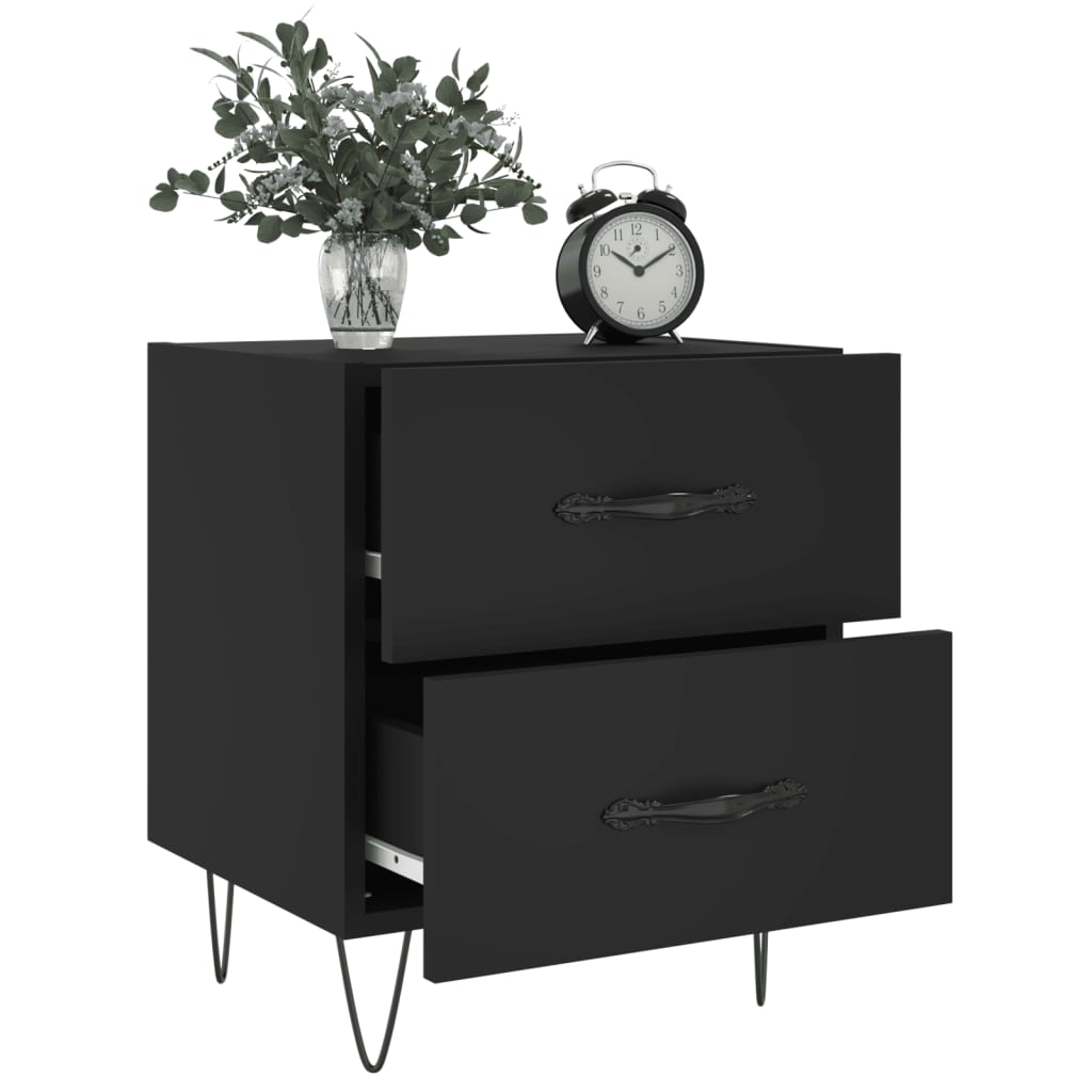 Sengeborde 2 stk Sort 40x35x47,5 cm træmateriale