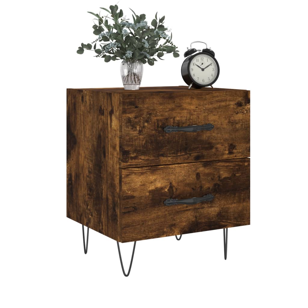 Sengeborde 2 stk Røget eg 40x35x47,5 cm træmateriale