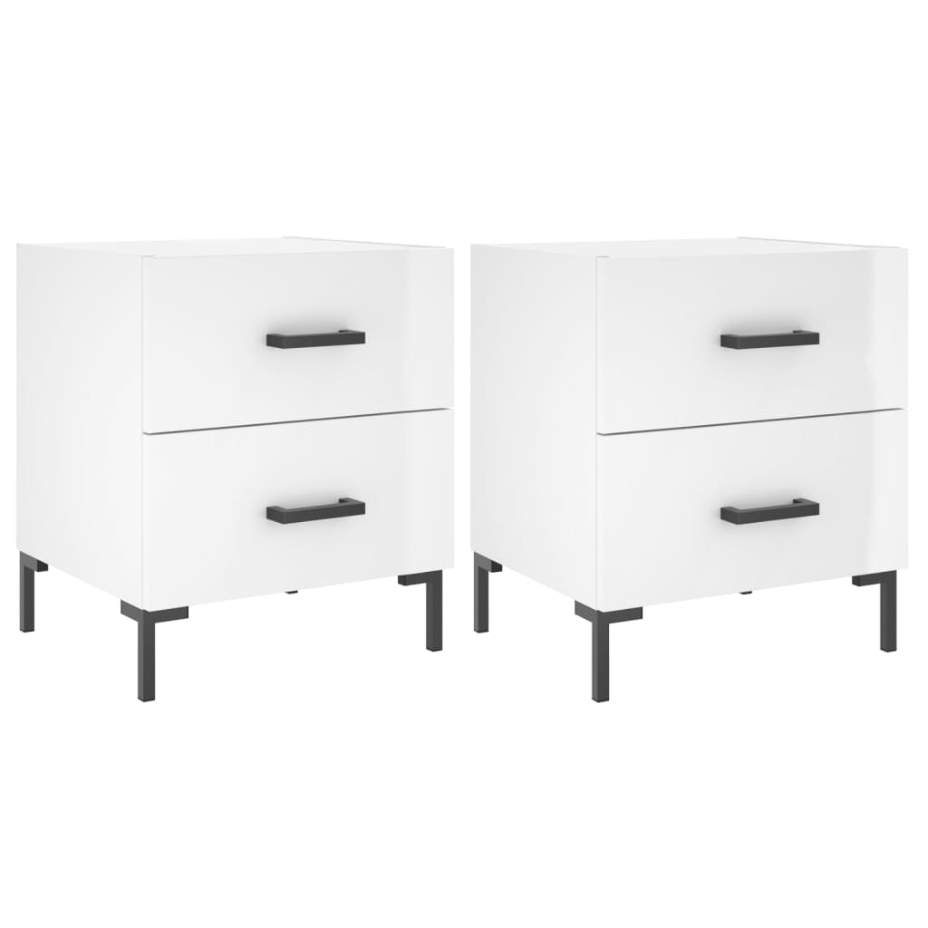 Sengeborde 2 stk Højglans hvid 40x35x47,5 cm træmateriale