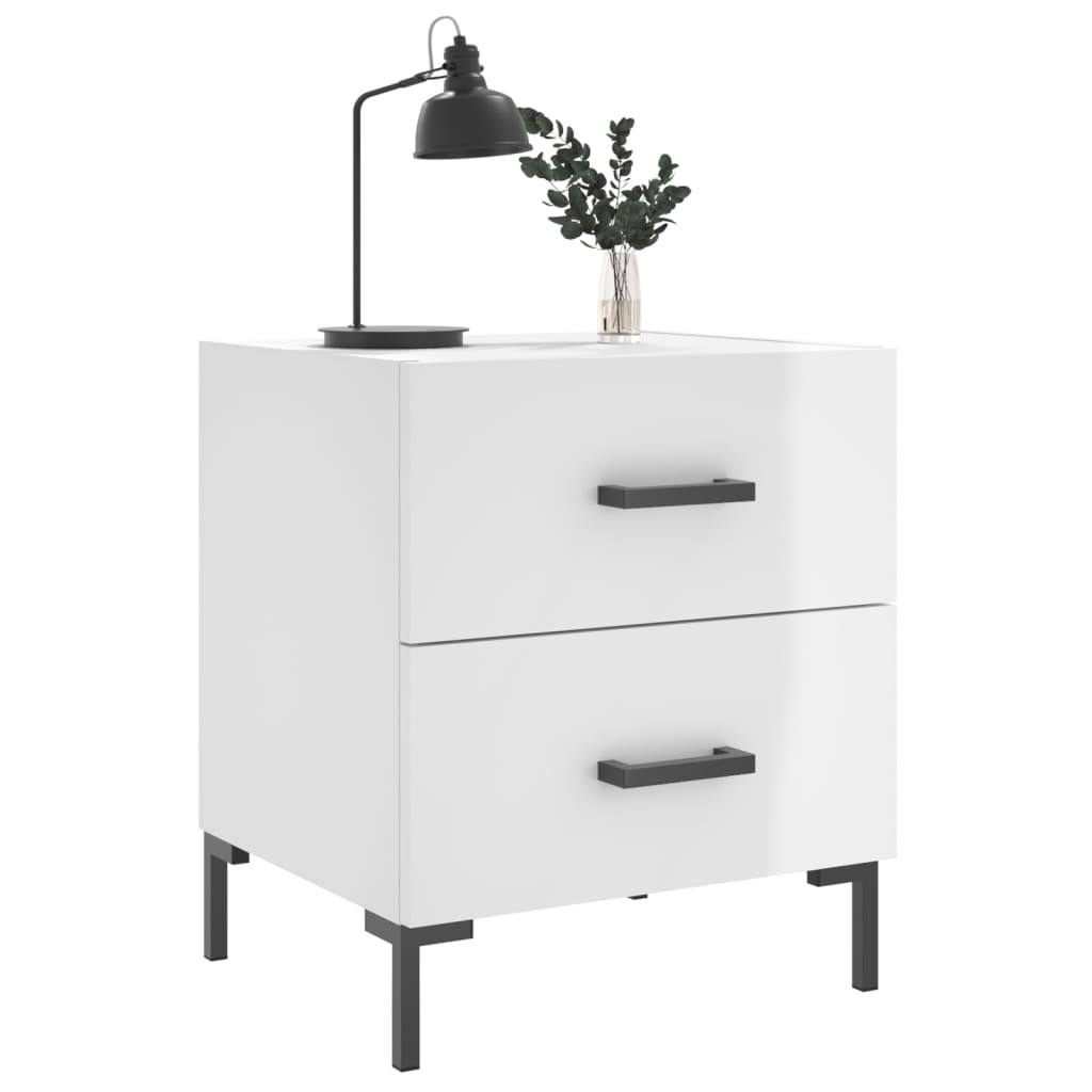 Sengeborde 2 stk Højglans hvid 40x35x47,5 cm træmateriale