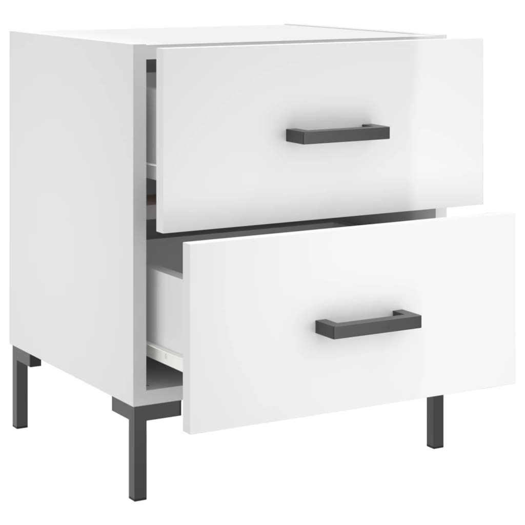 Sengeborde 2 stk Højglans hvid 40x35x47,5 cm træmateriale