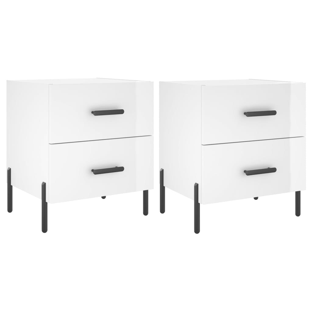 Sengeborde 2 stk Højglans hvid 40x35x47,5 cm træmateriale