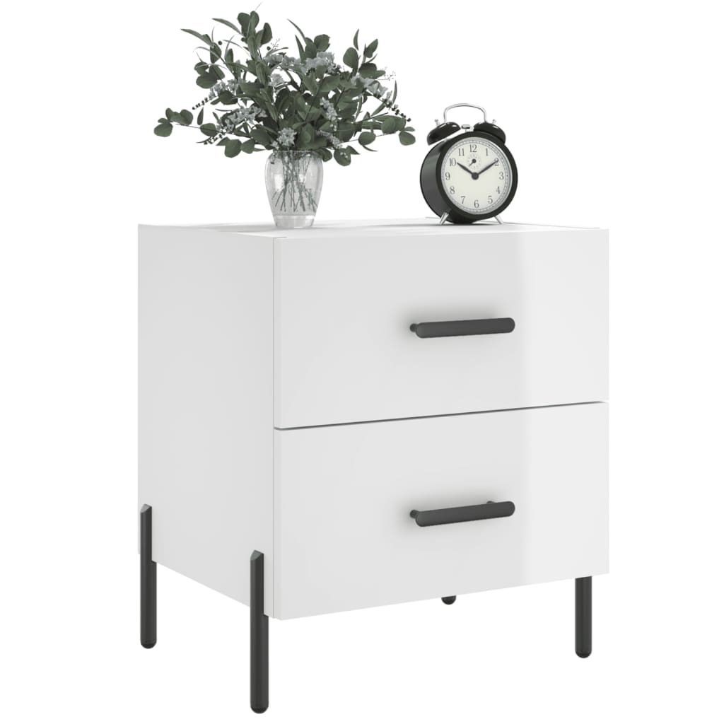 Sengeborde 2 stk Højglans hvid 40x35x47,5 cm træmateriale