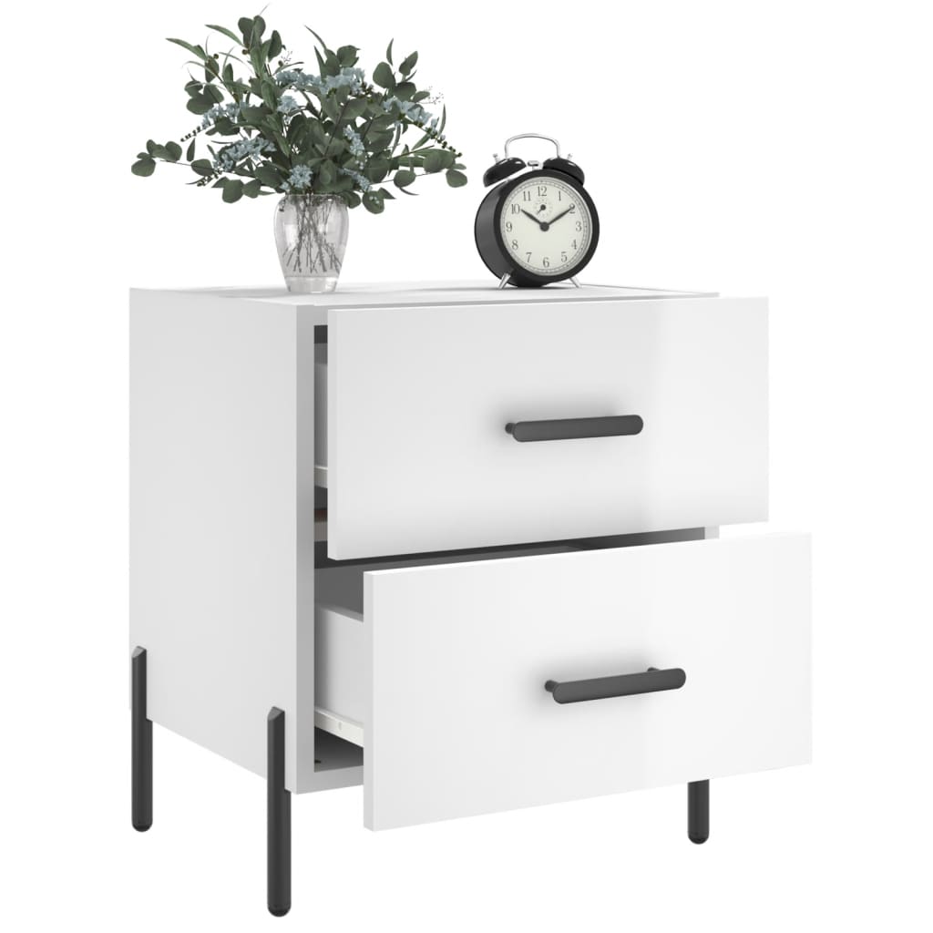 Sengeborde 2 stk Højglans hvid 40x35x47,5 cm træmateriale