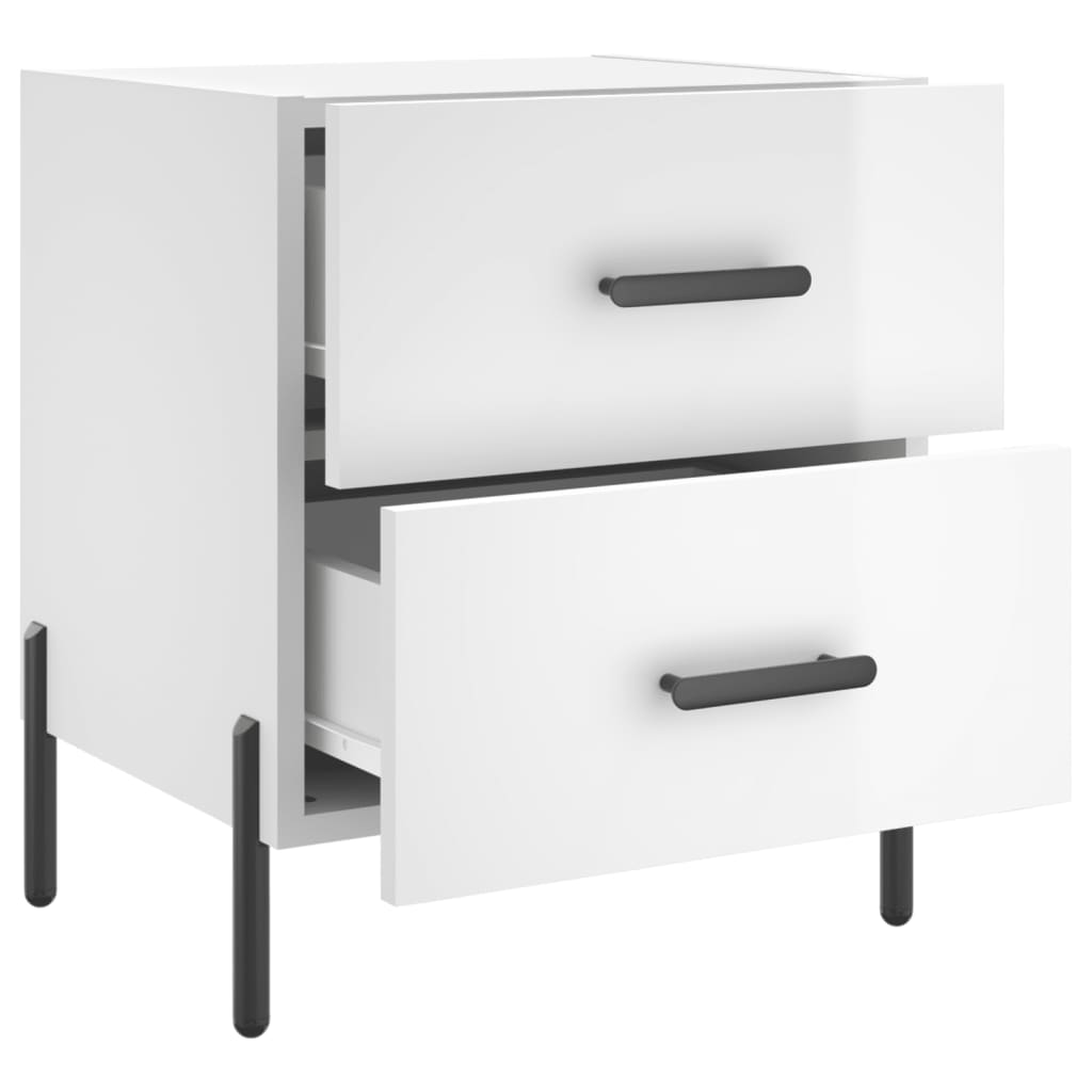 Sengeborde 2 stk Højglans hvid 40x35x47,5 cm træmateriale