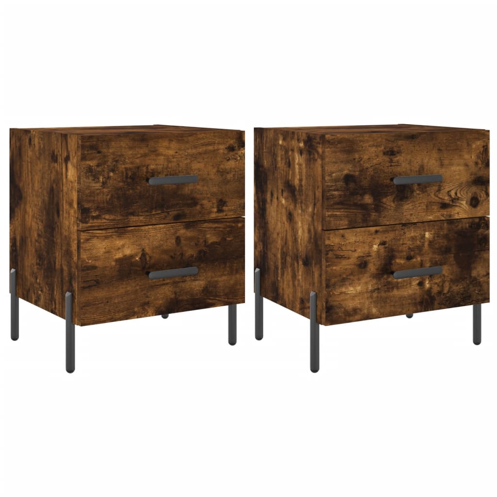 Sengeborde 2 stk Røget eg 40x35x47,5 cm træmateriale
