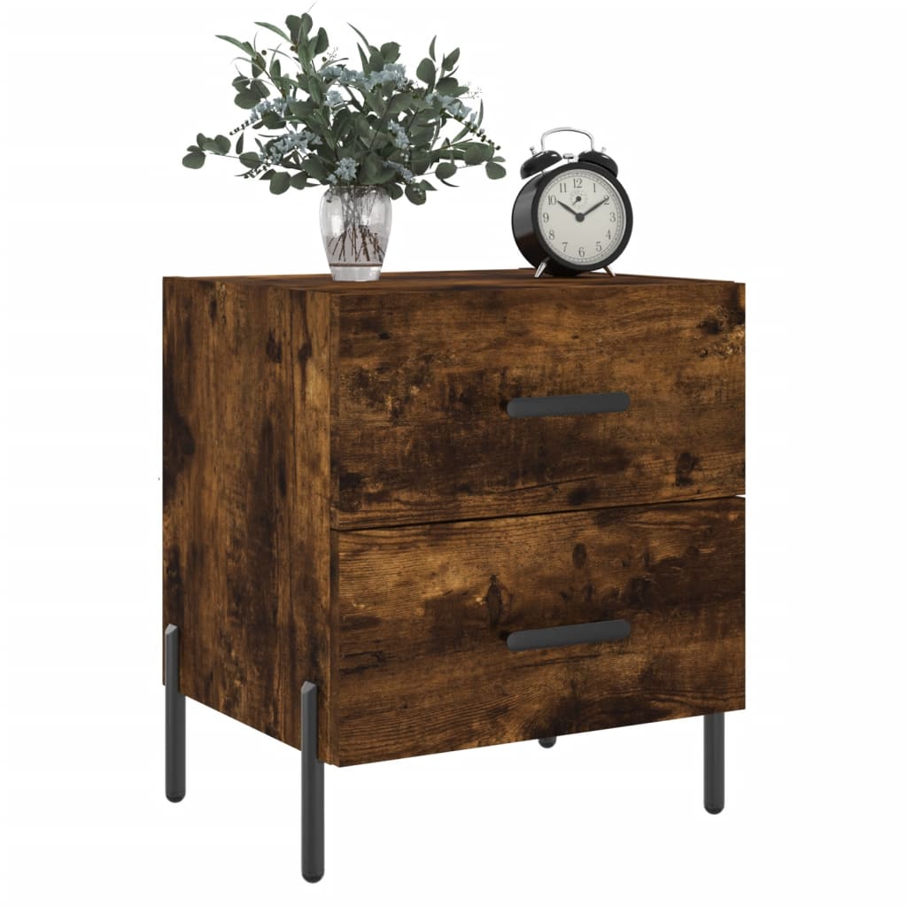 Sengeborde 2 stk Røget eg 40x35x47,5 cm træmateriale