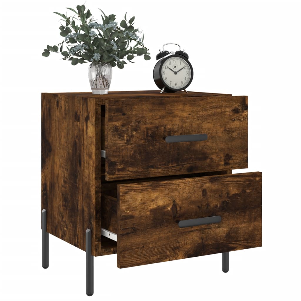 Sengeborde 2 stk Røget eg 40x35x47,5 cm træmateriale