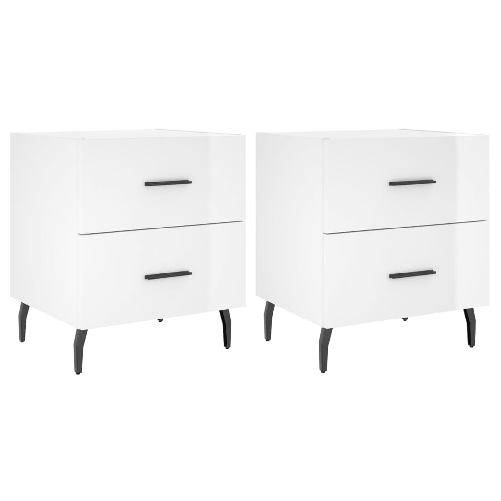 Sengeborde 2 stk Højglans hvid 40x35x47,5 cm træmateriale