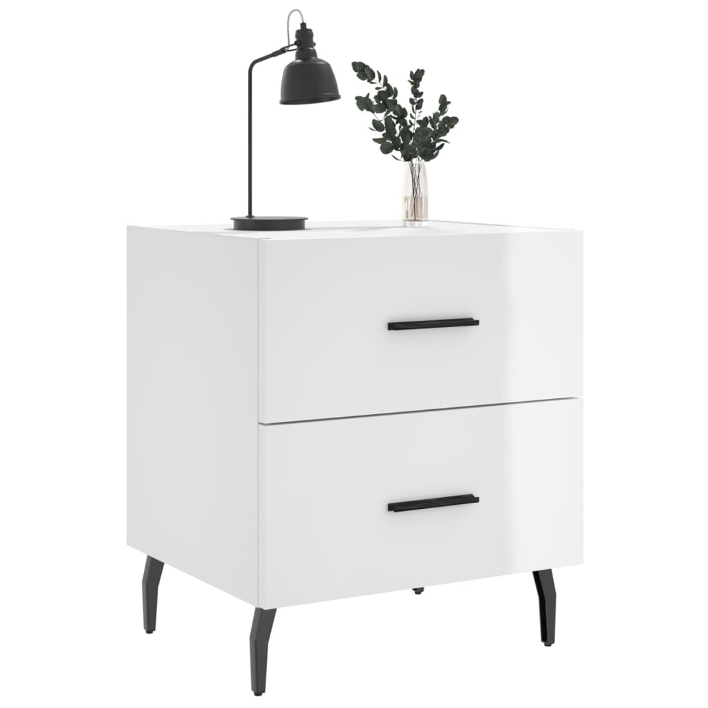 Sengeborde 2 stk Højglans hvid 40x35x47,5 cm træmateriale