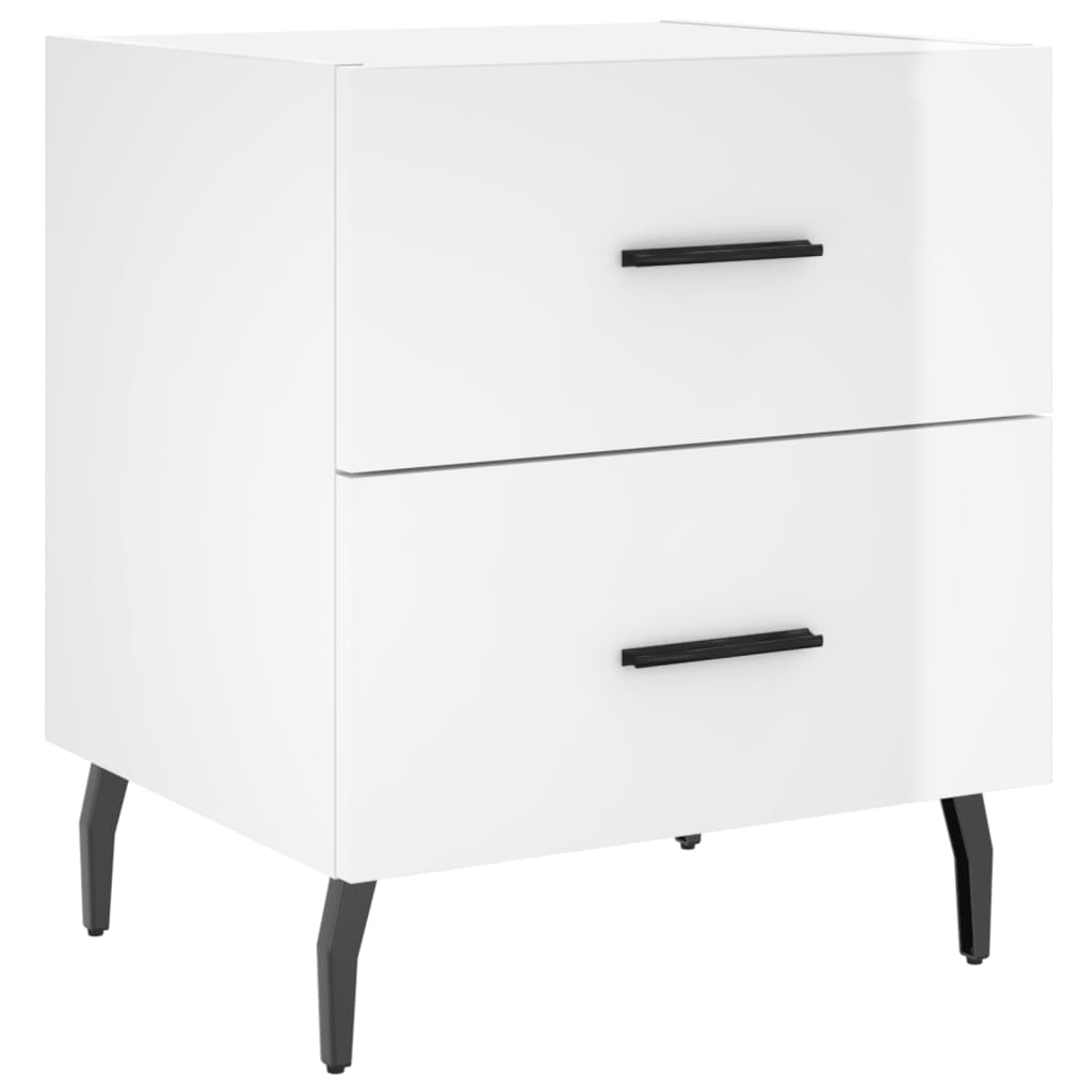Sengeborde 2 stk Højglans hvid 40x35x47,5 cm træmateriale
