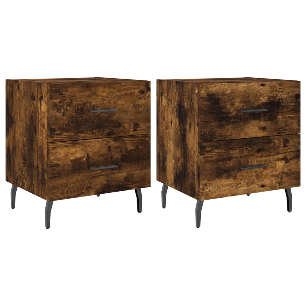 Sengeborde 2 stk Røget eg 40x35x47,5 cm træmateriale
