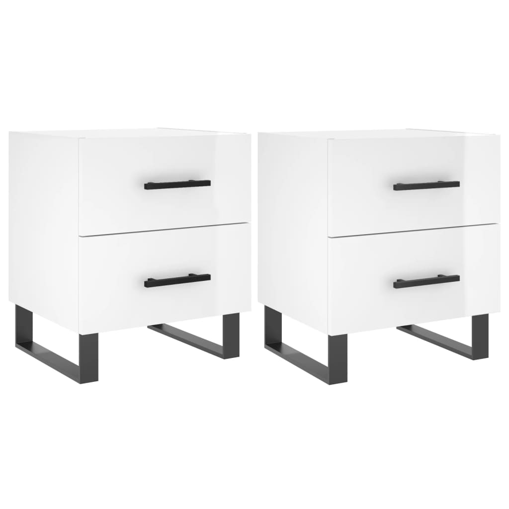 Sengeborde 2 stk Højglans hvid 40x35x47,5 cm træmateriale