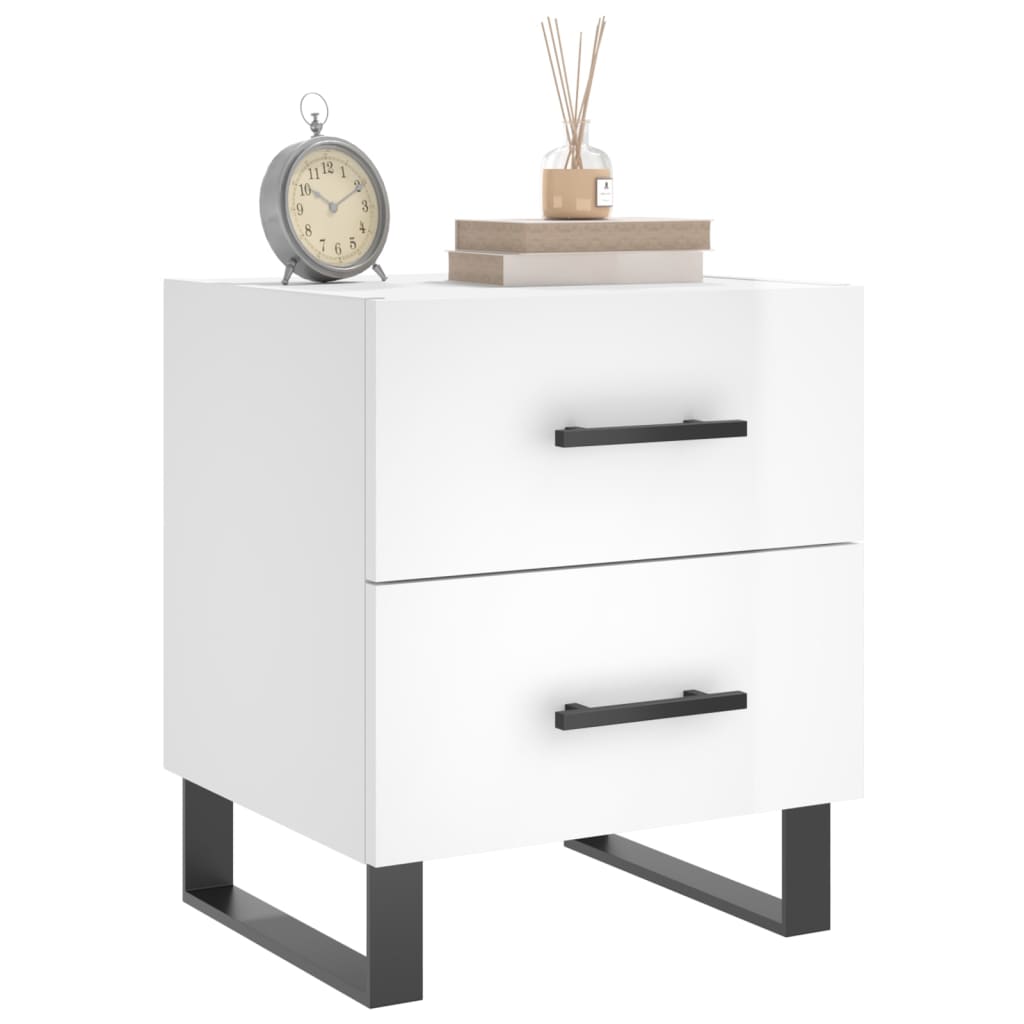 Sengeborde 2 stk Højglans hvid 40x35x47,5 cm træmateriale