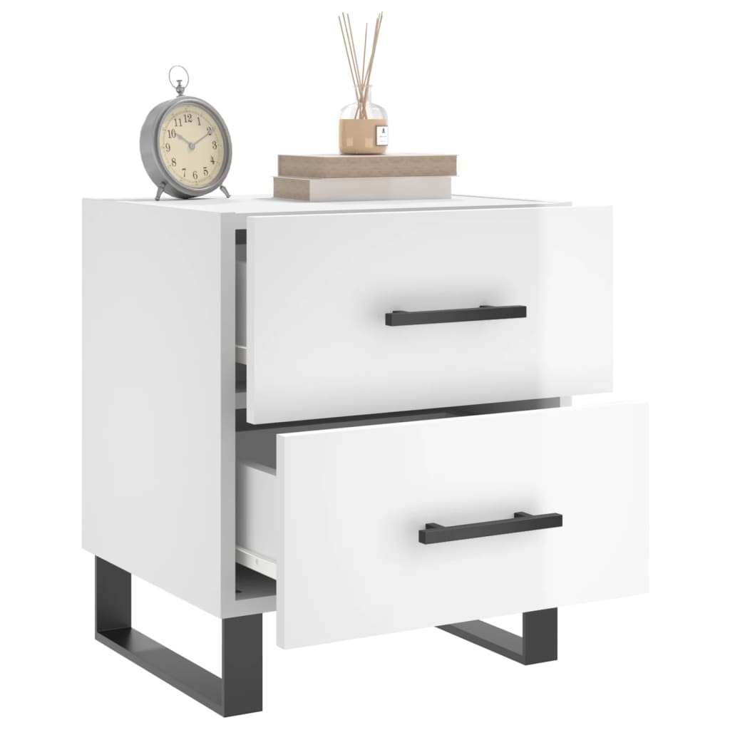 Sengeborde 2 stk Højglans hvid 40x35x47,5 cm træmateriale
