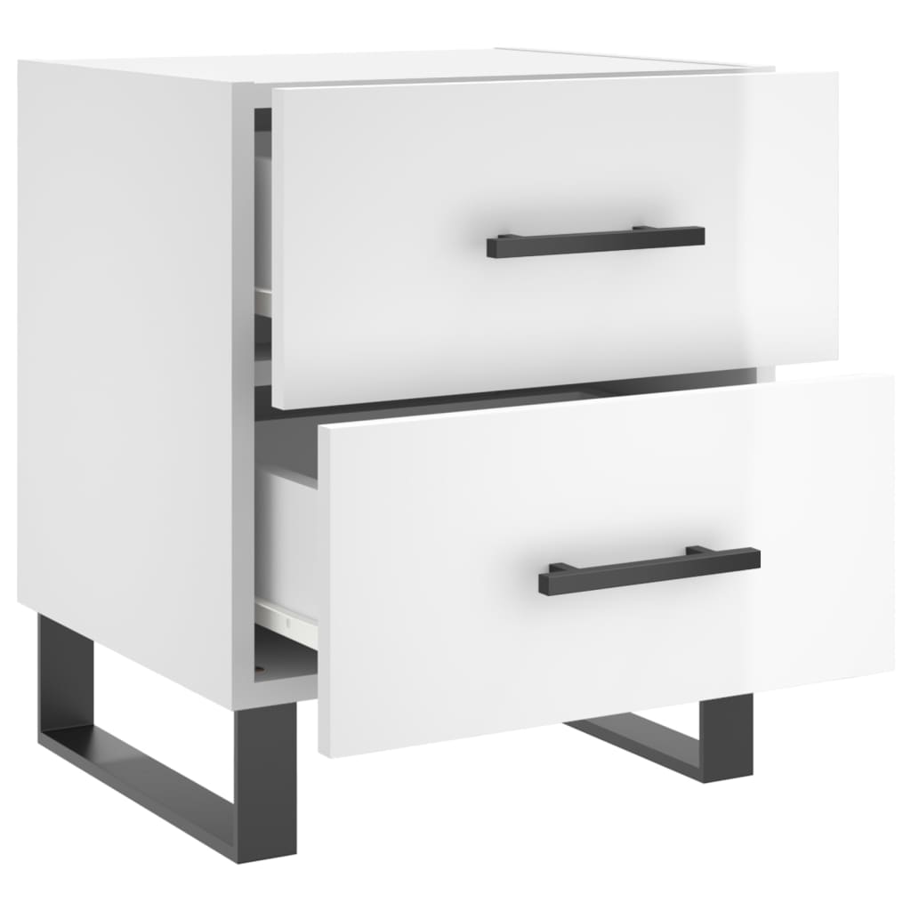 Sengeborde 2 stk Højglans hvid 40x35x47,5 cm træmateriale