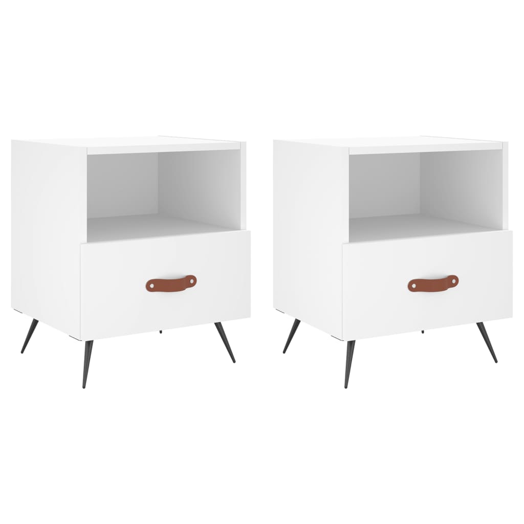 Sengeborde 2 stk Hvidt 40x35x47,5 cm træmateriale